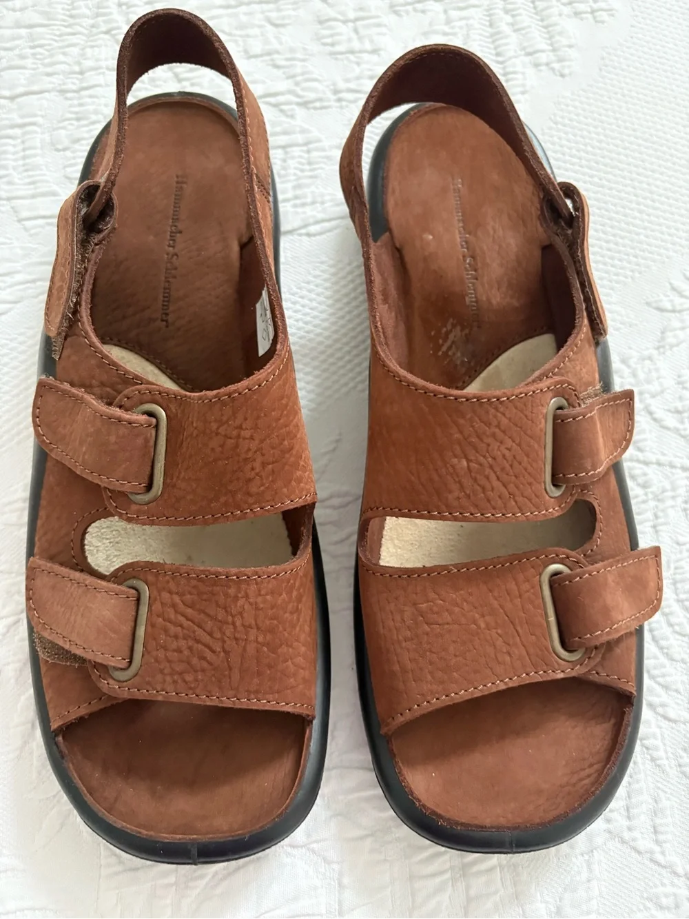 Hammacher Schlemmer sandals brown leather suede comfort size 45, US 11.5